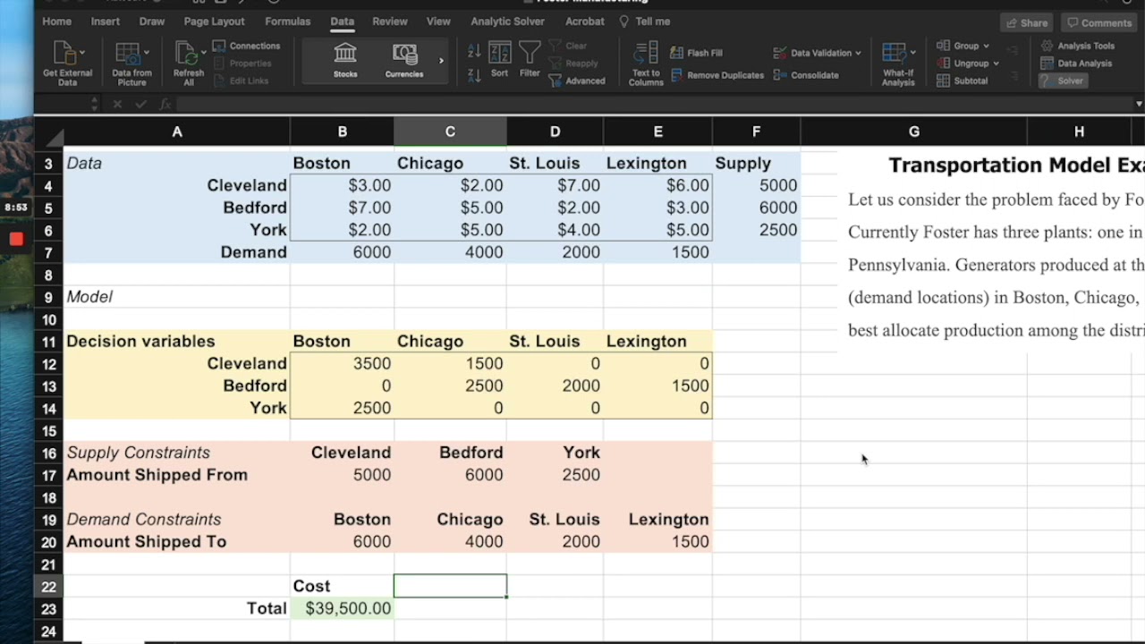1 16 Optimization Excel Supply Optimization Transportation Problem Excel Solver