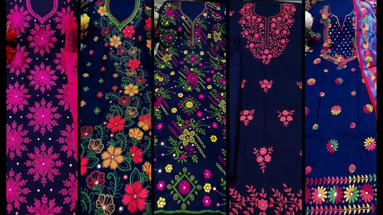 blue color hand embroidery dress #3 | সুন্দর হাতের কাজের জামার ডিজাইন