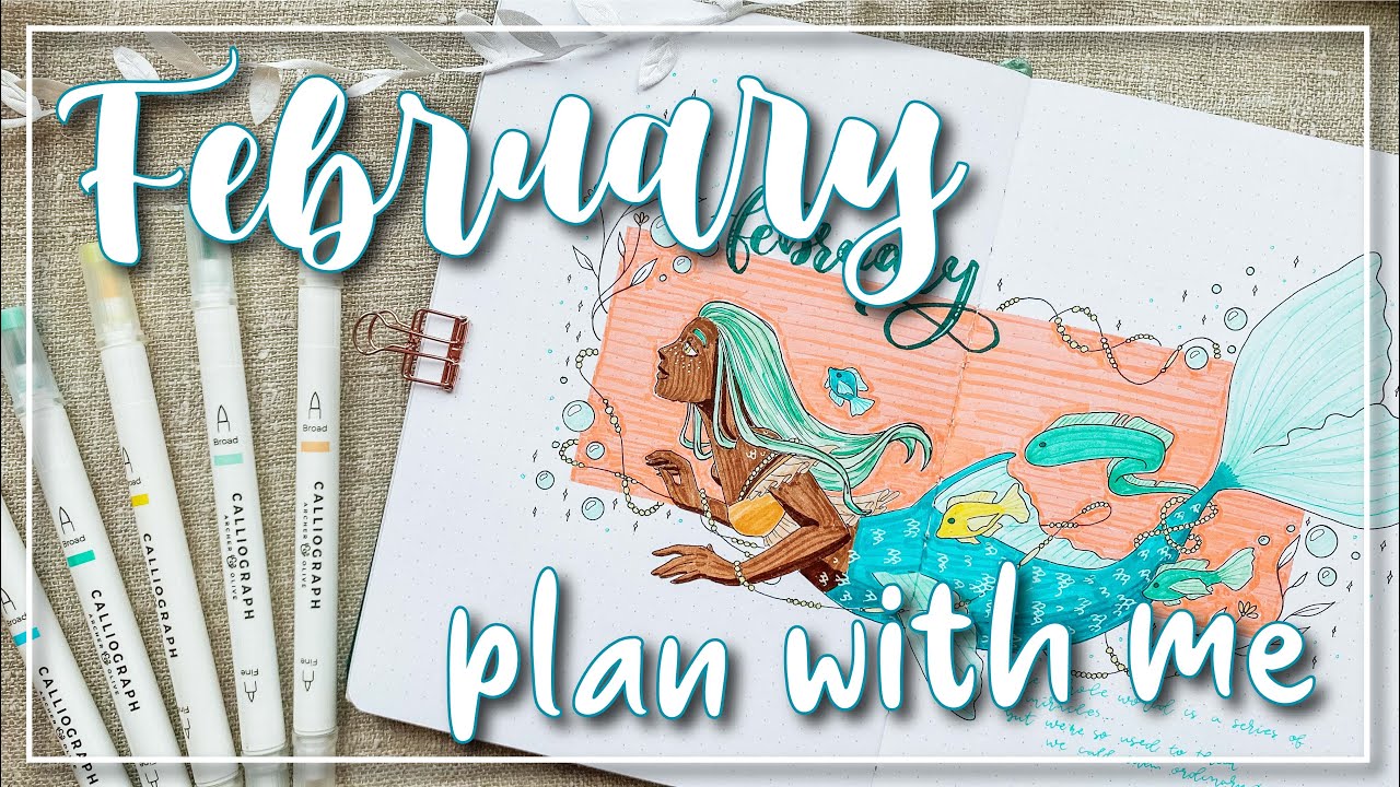 February 2022 plan with me | Mermaid themed bullet journal setup