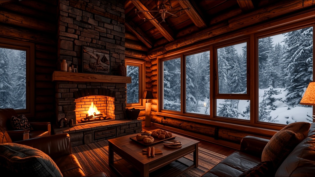 Winter Cabin Jazz Lounge ❄️🔥 | Cozy Fireplace & Snow Ambience