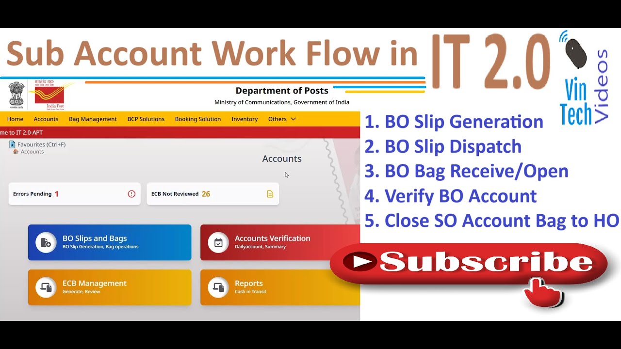 Sub Account Workflow at Post Office in IT 2.0 || Sub Account full Process with IT 2.0