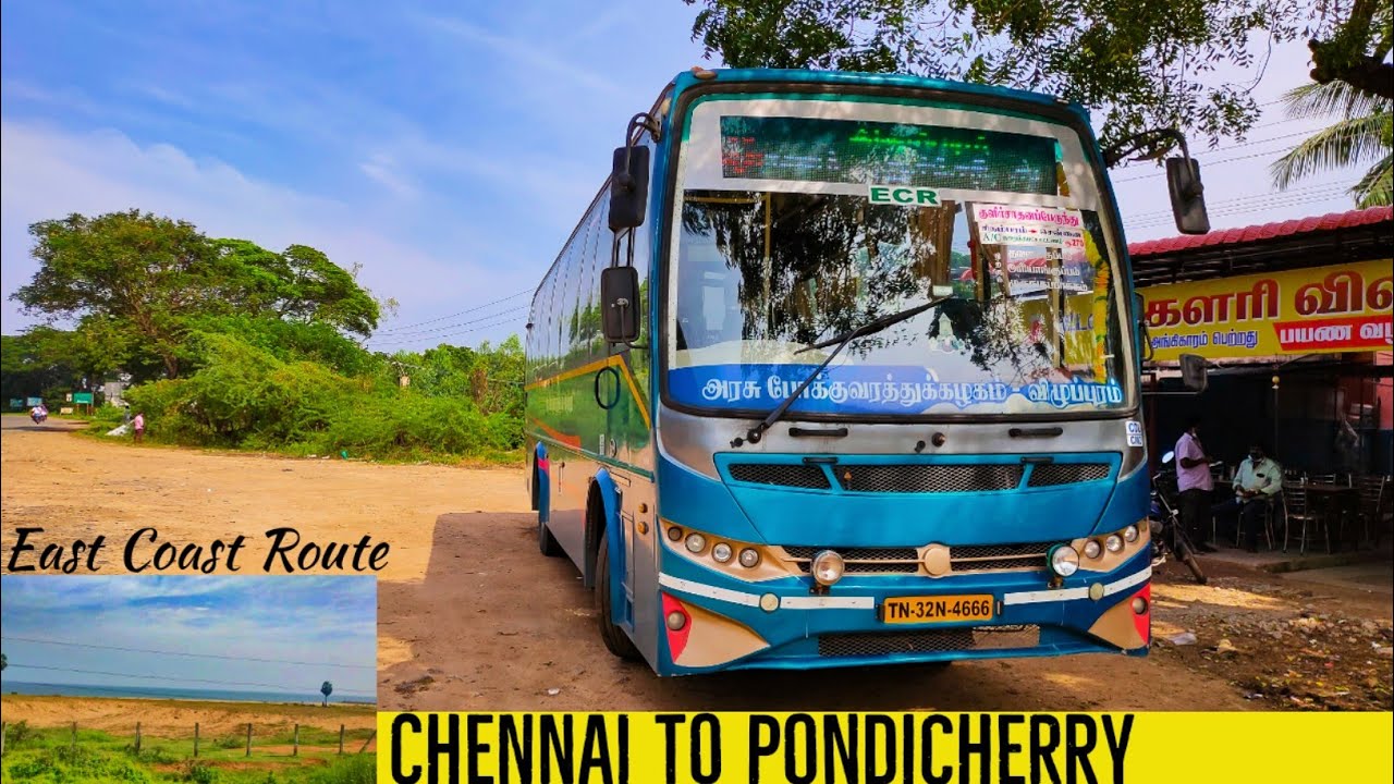 🚌CHENNAI TO PONDICHERRY BY TNSTC AC SEATER BUS VIA ECR ROUTE | TRAVEL VLOG