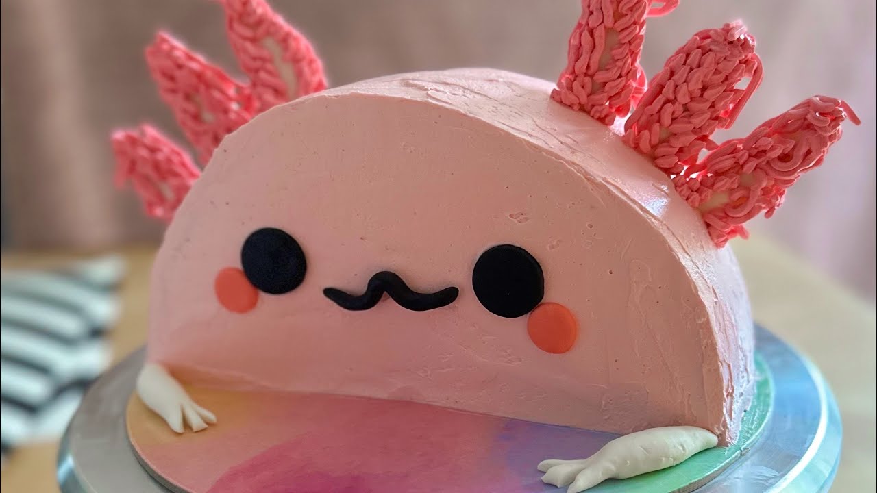 💕AXOLOTL CAKE! Can’t believe the tail worked!! it looked like a turd 🫣💩#cakedecorating #axolotl