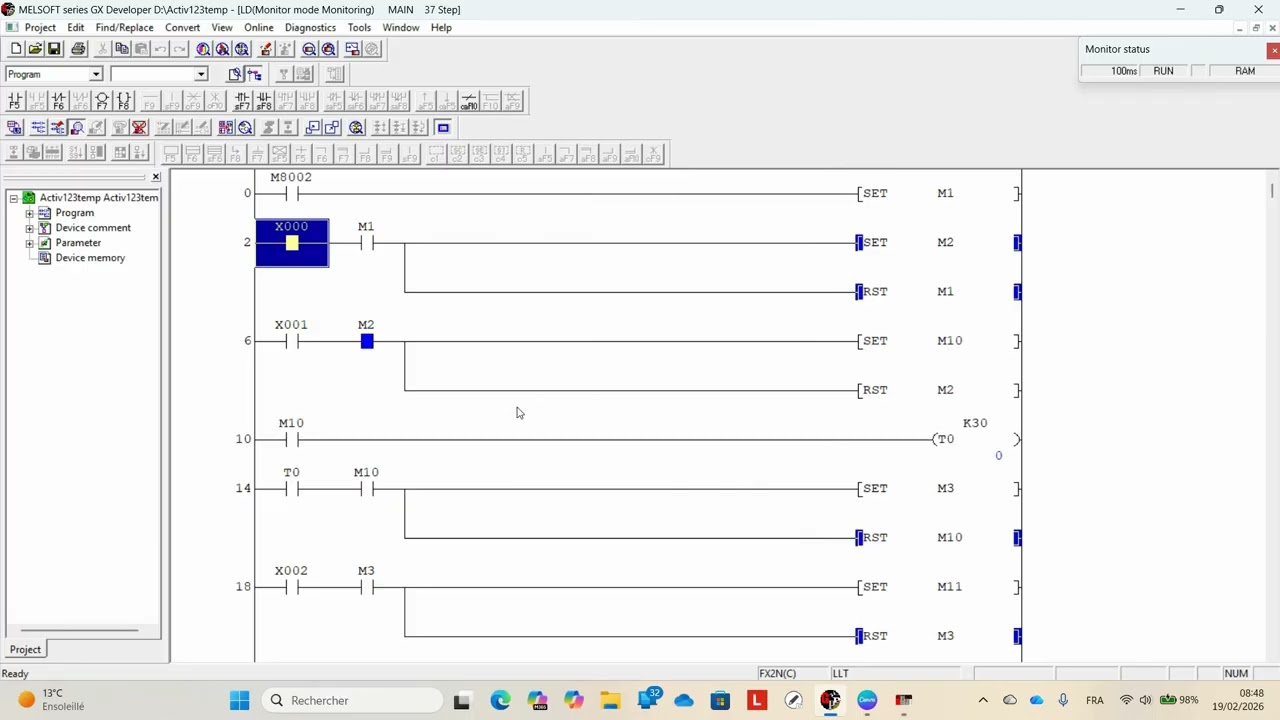 Simulation du ladder avec temporisateur sous gx developer