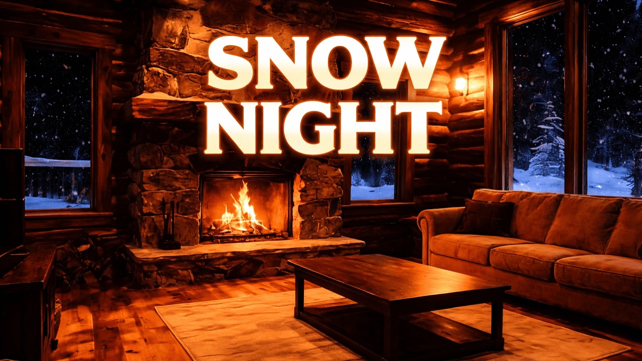 Cozy Winter Cabin Fireplace ❄️ Snowfall Night | Soft Piano Music for Sleep