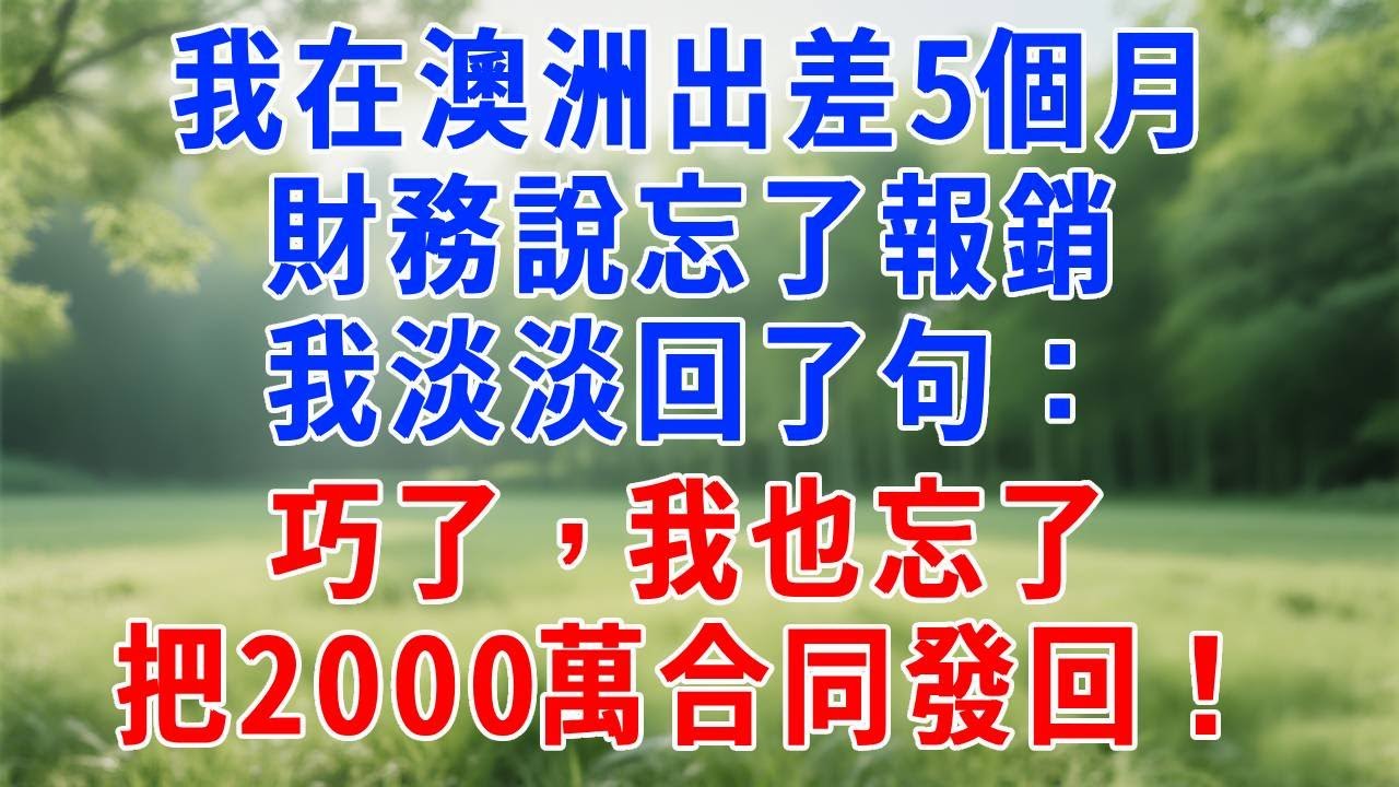 我在澳洲出差5個月，財務說忘了報銷，我淡淡回了句：巧了，我也忘了把2000萬合同發回！#职场 #人生感悟 #故事分享 #生活經驗 #感情 #打脸