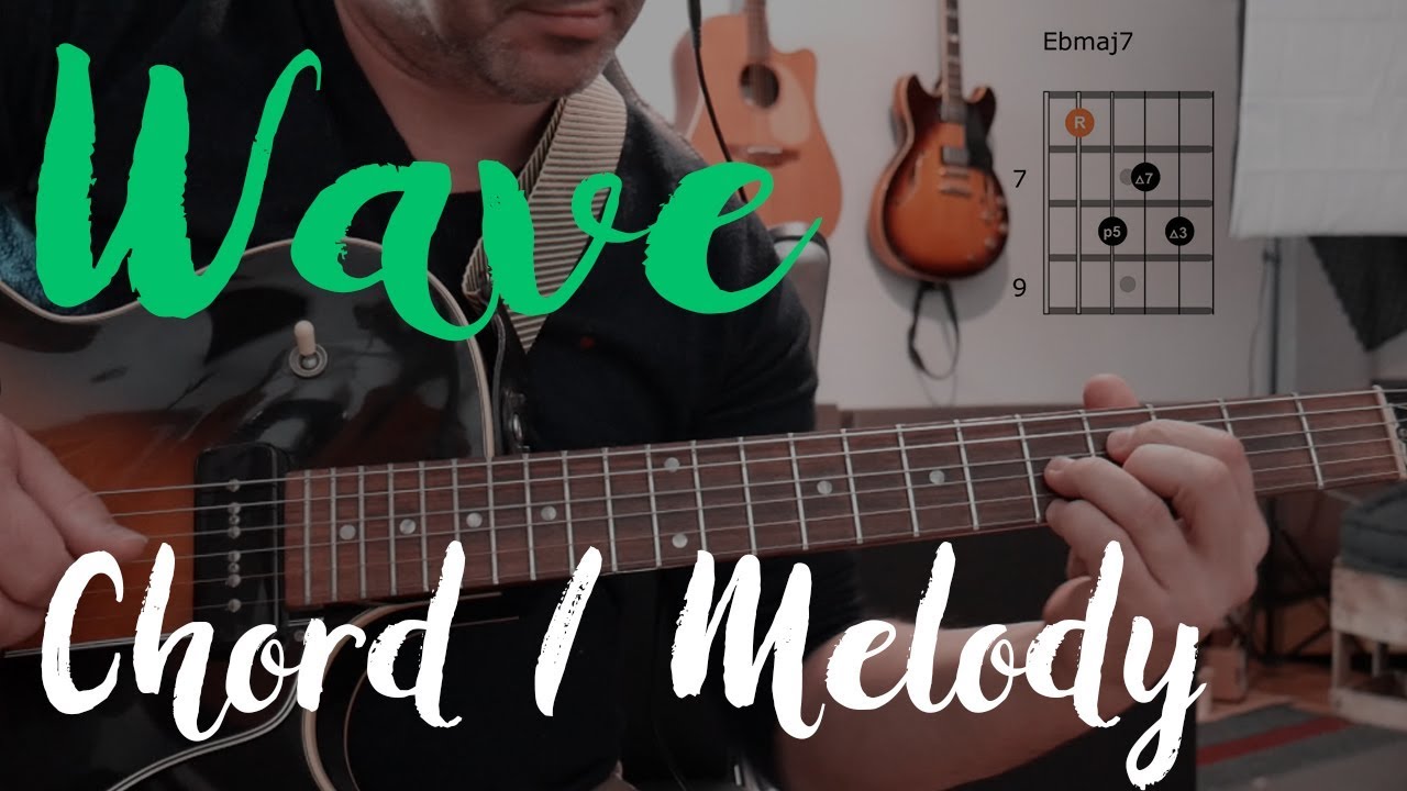 Wave (A.C Jobim) - Guitar Chord Melody Lesson with Diagrams Overlayed - Bossa Nova / Latin Jazz