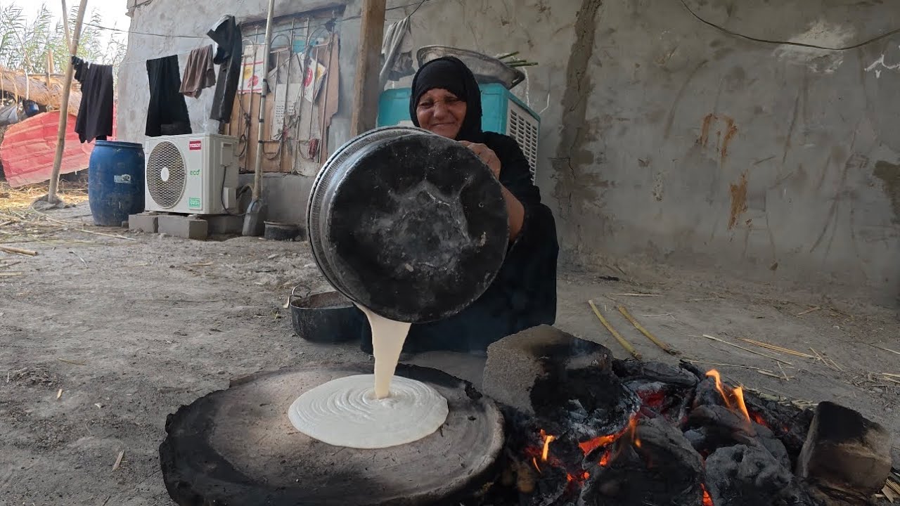 صدق او لا تصدق هاي أغرب طريقة تشوفها بحياتك لعمل الخبز في الريف العراقي 
