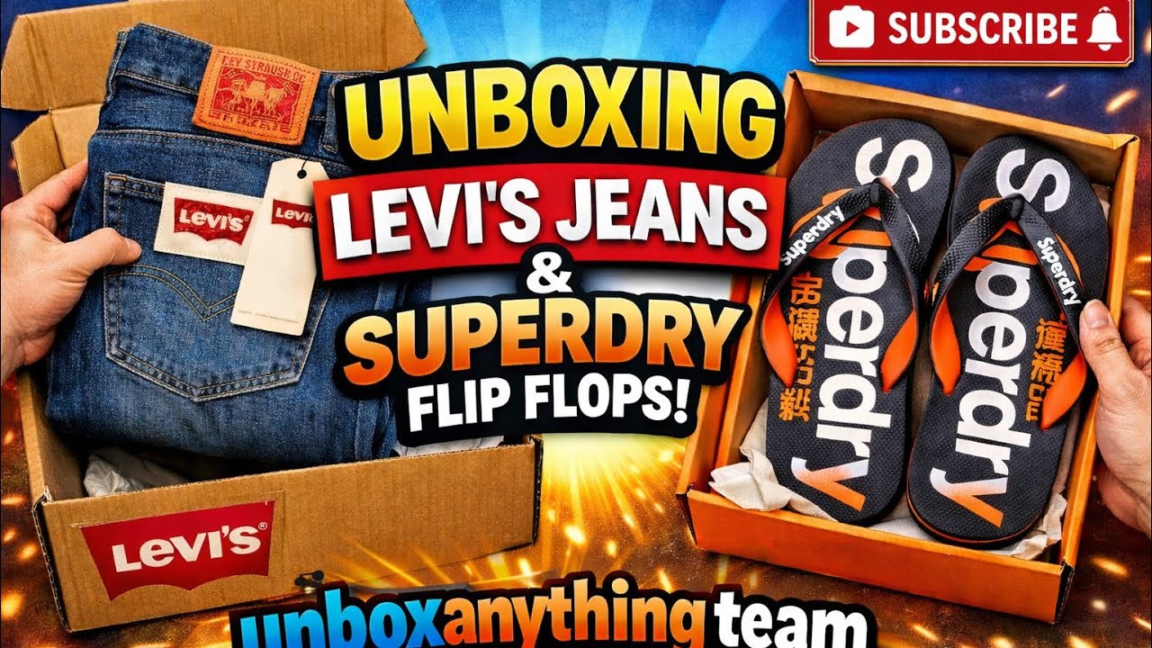 Unboxing Levis straight fit loose fit jeans 541 blue denim Superdry flip flop Grey and Olive #ajio 