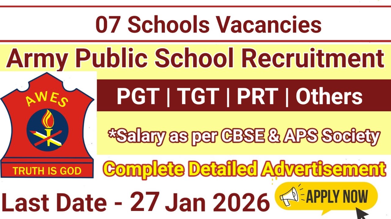 Army Public School Recruitment 2026 | Teacher Vacancy in 7 APS | Apply Now 