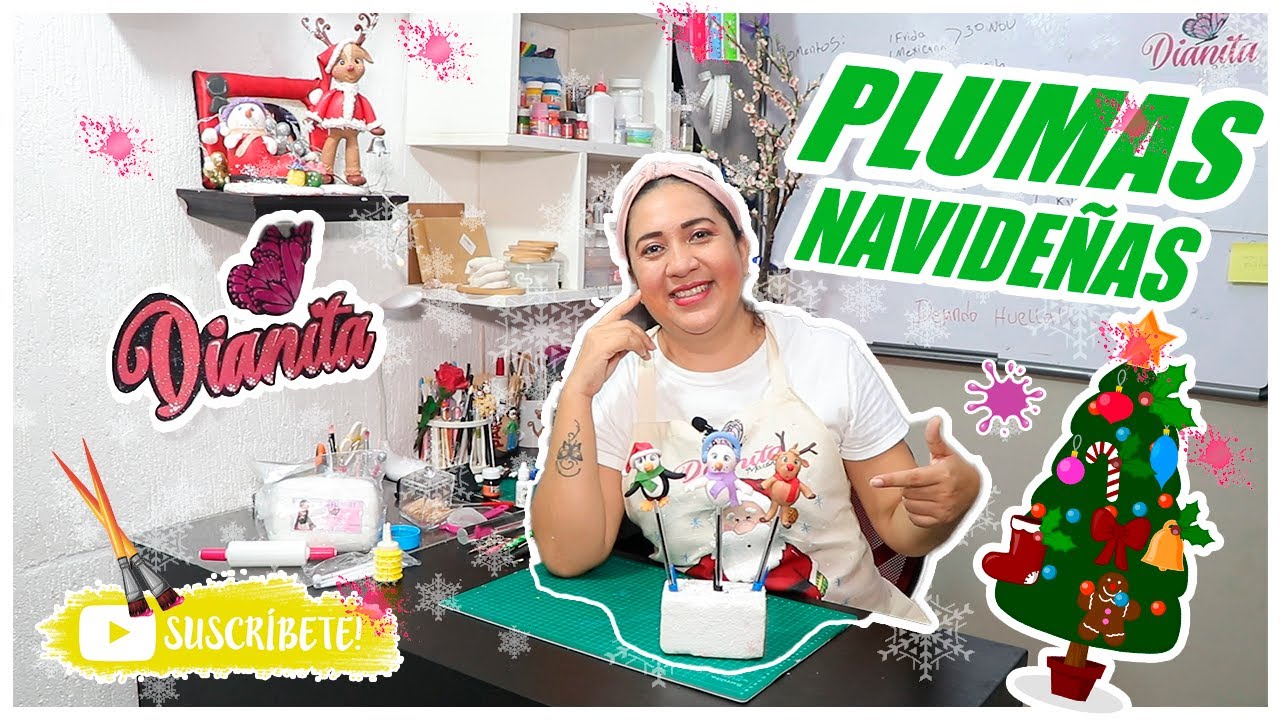 Plumas Decoradas Navideñas l pasta flexible l dianita martinez