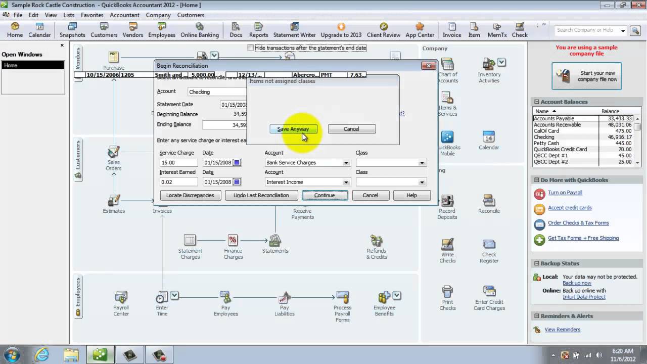 Изучаем QuickBooks 2012 &mdash; Сверка банковского счета