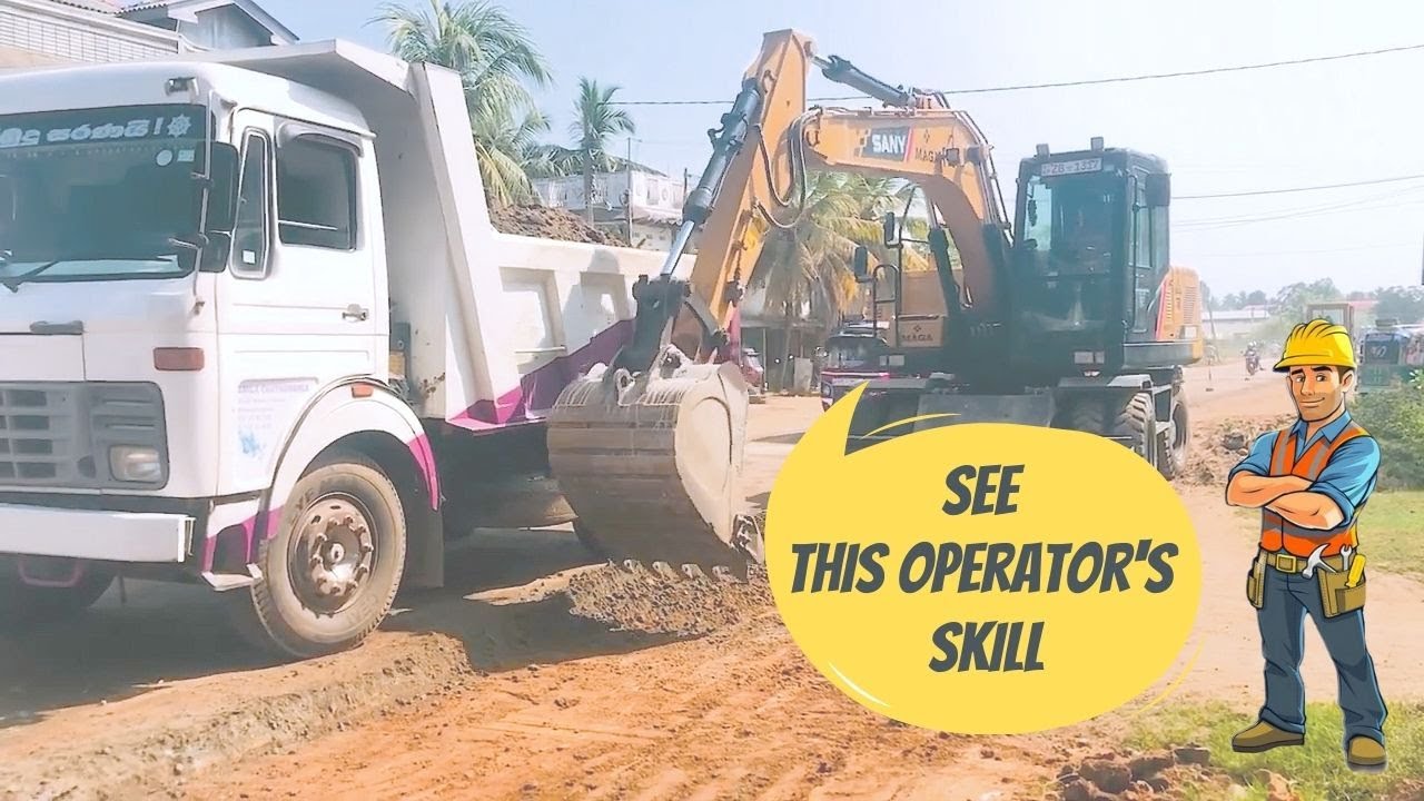 Rate this operator's skill !!! | SANY SY 155W #constructionlife #roadconstruction #excavator