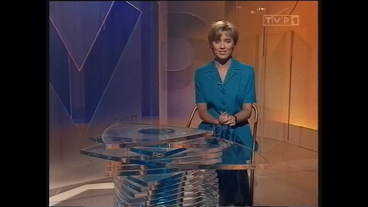 Fragment teleturnieju Nić Ariadny, studio, zapowiedzi i reklamy. Program Pierwszy 01.07.1998