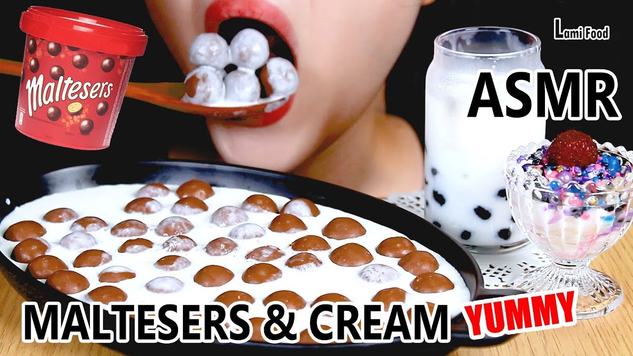 ASMR MALTESERS & CREAM EATING SOUNDS MUKBANG | 몰티져스 크림 | 甘くておいしい!  | NO TALKING