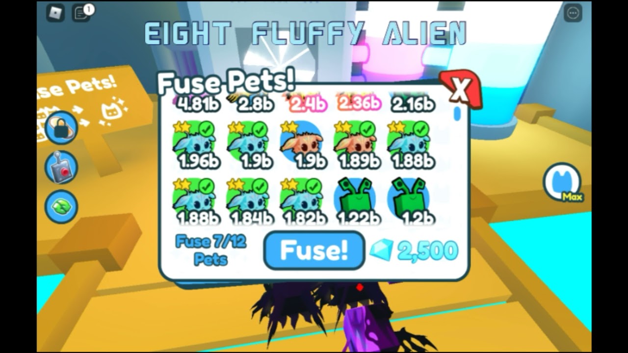 Fusing some pet from the alien update#2(Roblox pet simulator X)