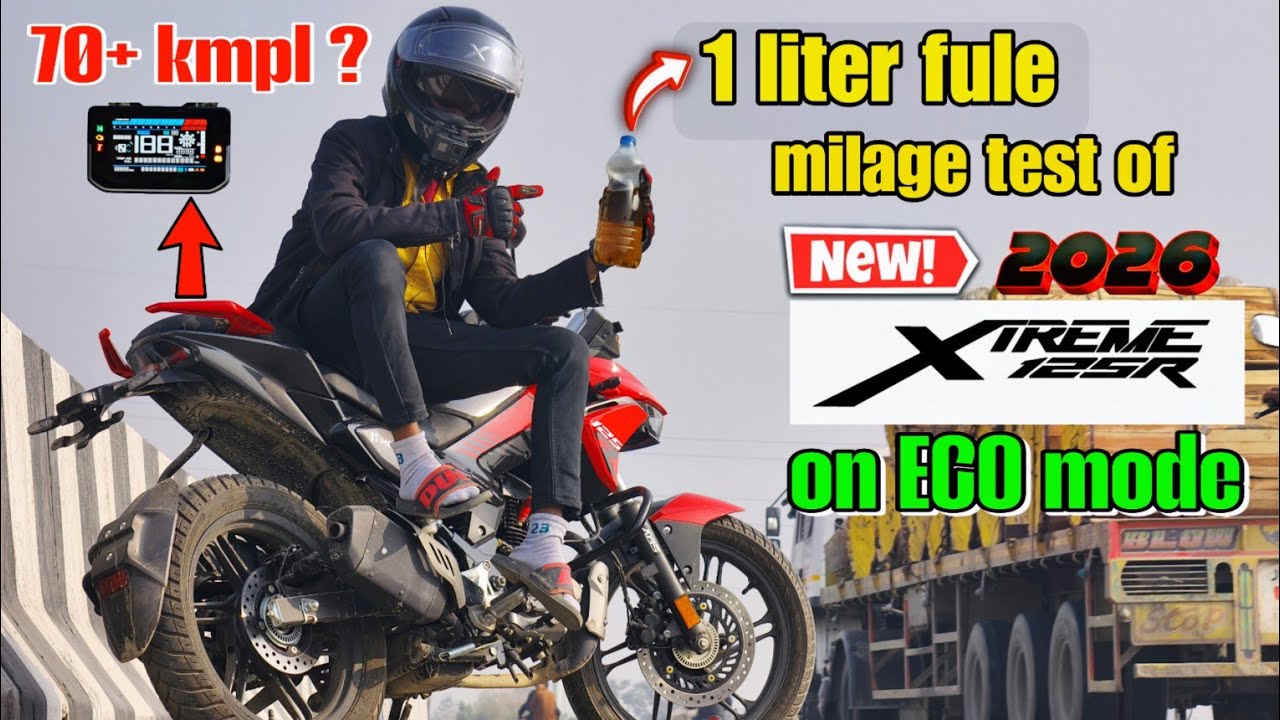 2026 Hero Xtreme 125R milage test. | On ECO mode. | city+highway milage test.| 70+ kmph 😱||