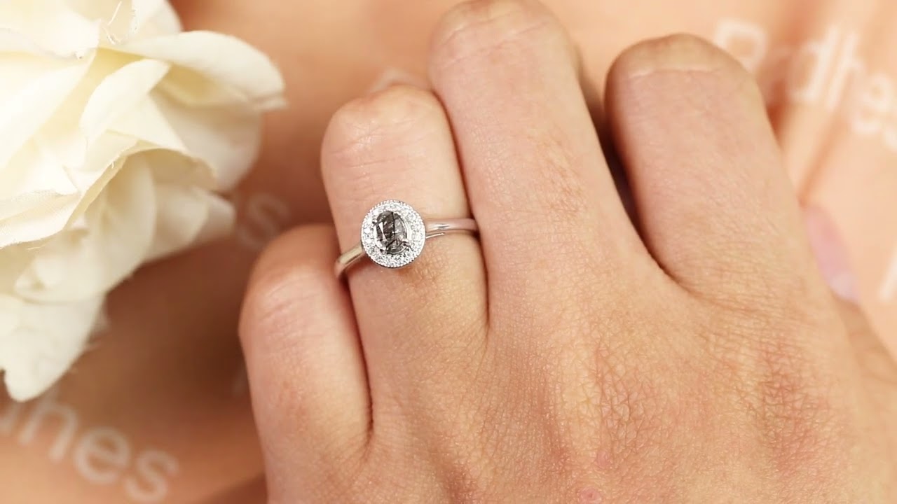 Bezel Halo 8x6mm Oval Cut Rutilated Quartz and Diamond Plain Shank Engagement Ring in White Gold