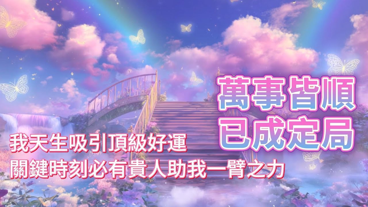 萬事皆順已成定局，好運能量輕鬆顯化並緊緊環繞！我天生吸引頂級好運（100%靈驗），每到關鍵時刻必有貴人助我一臂之力，請放心，宇宙已經為你安排的一切都是最好的答案！💯吸引力法則 好運音樂