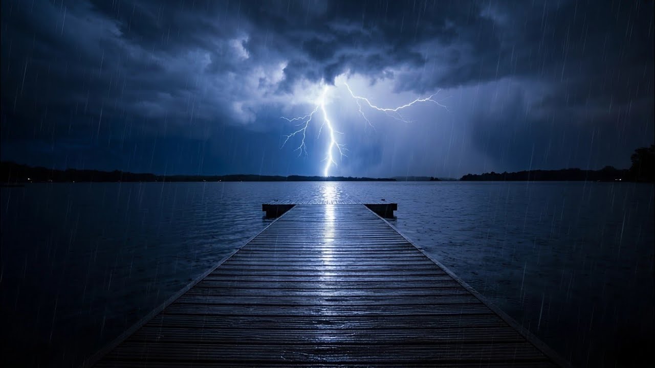 Thunderstorm at a Lonely Lake Dock 🌩️ Heavy Rain & Thunder Sounds for Deep Sleep