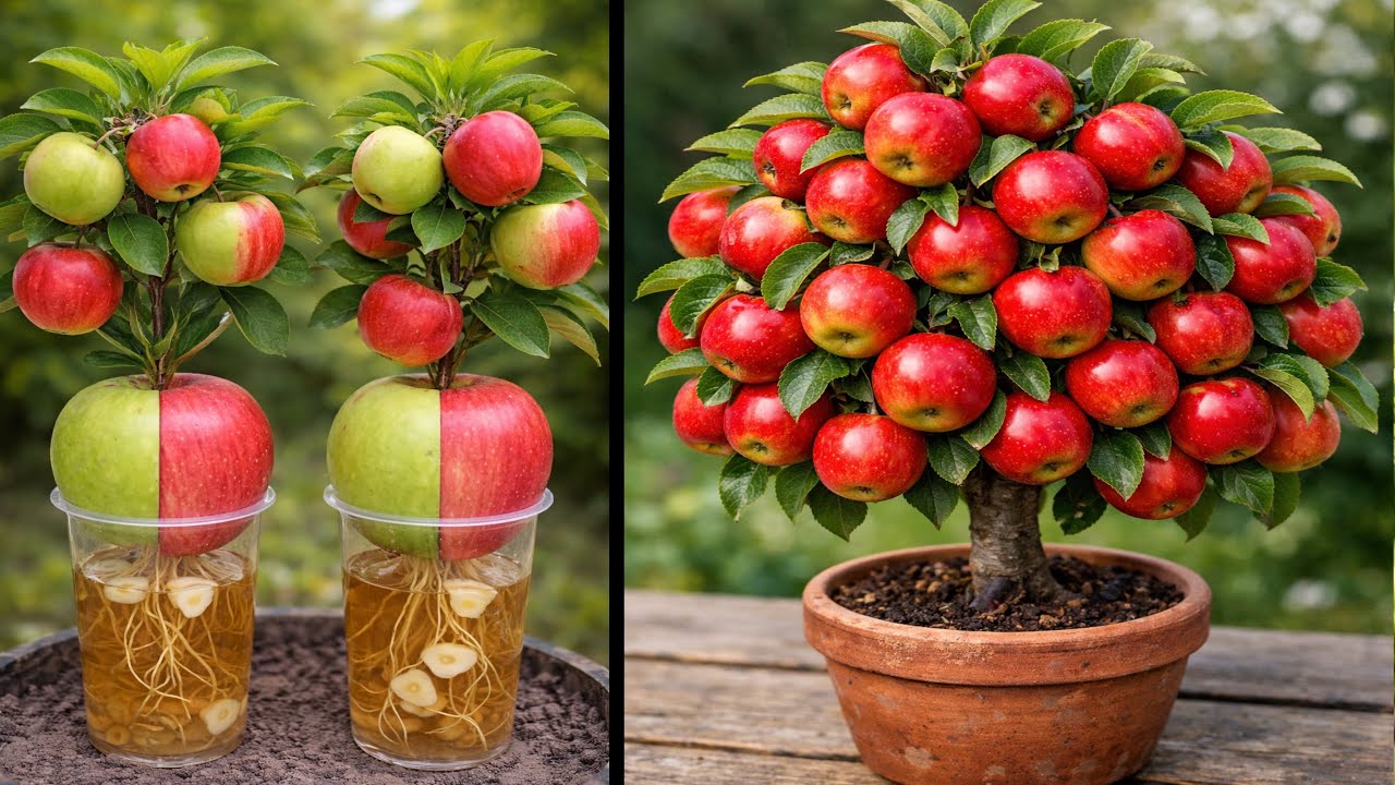How to Grow Apple Tree from Apple Fruit | Unique Hybrid Red & Green Apple Plant in Water (4K)