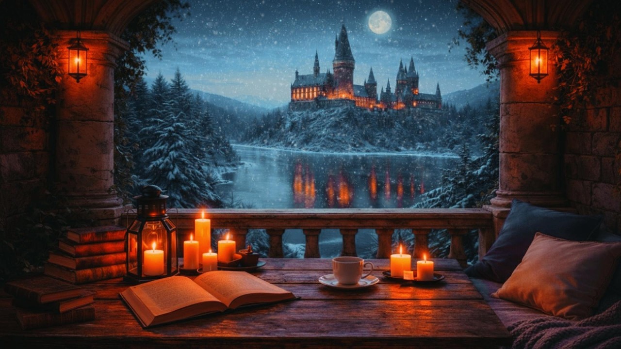 Soft Piano in a Moonlit Winter Castle | Dark Academia Ambience
