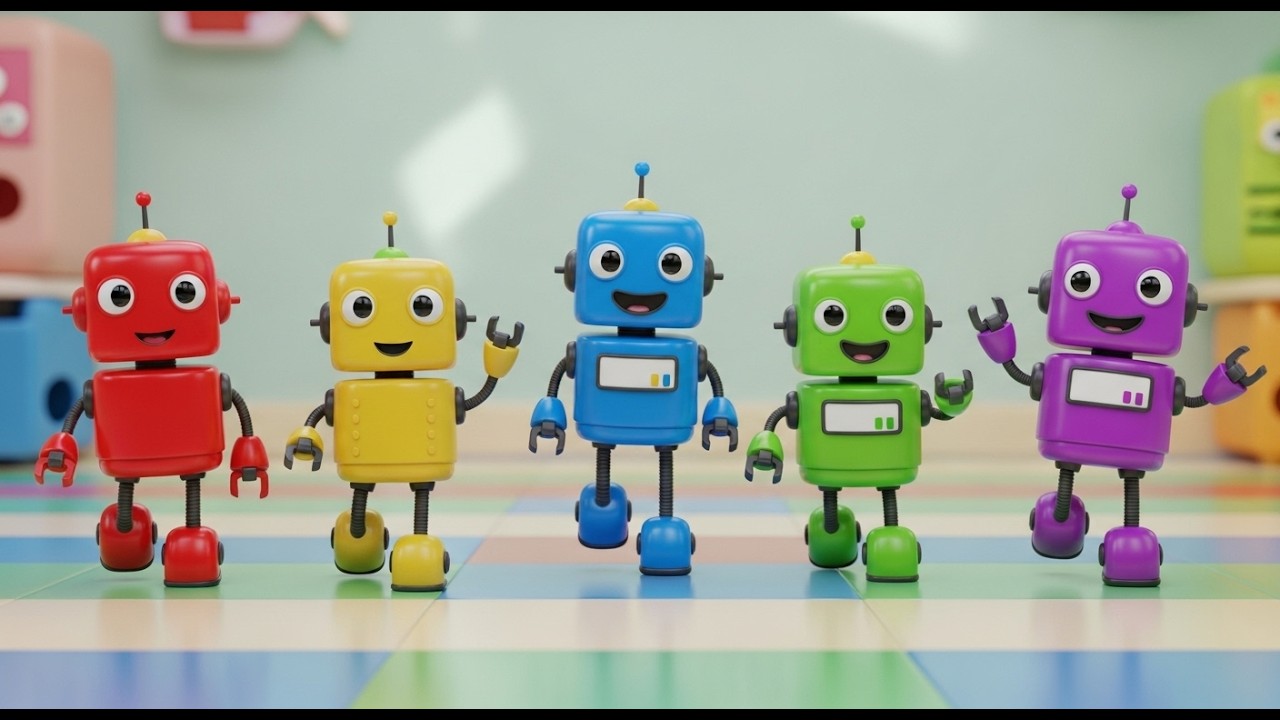 Cinco Pequeños Robots de Juguete Marchan | Canción de Robots y Números para Niños