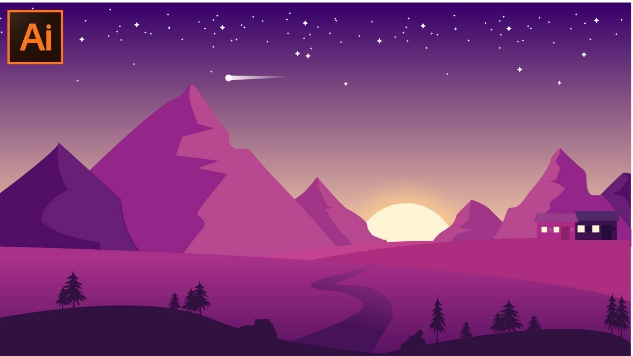Adobe Illustrator CC Tutorial - How to Make a Beautiful Landscape Design