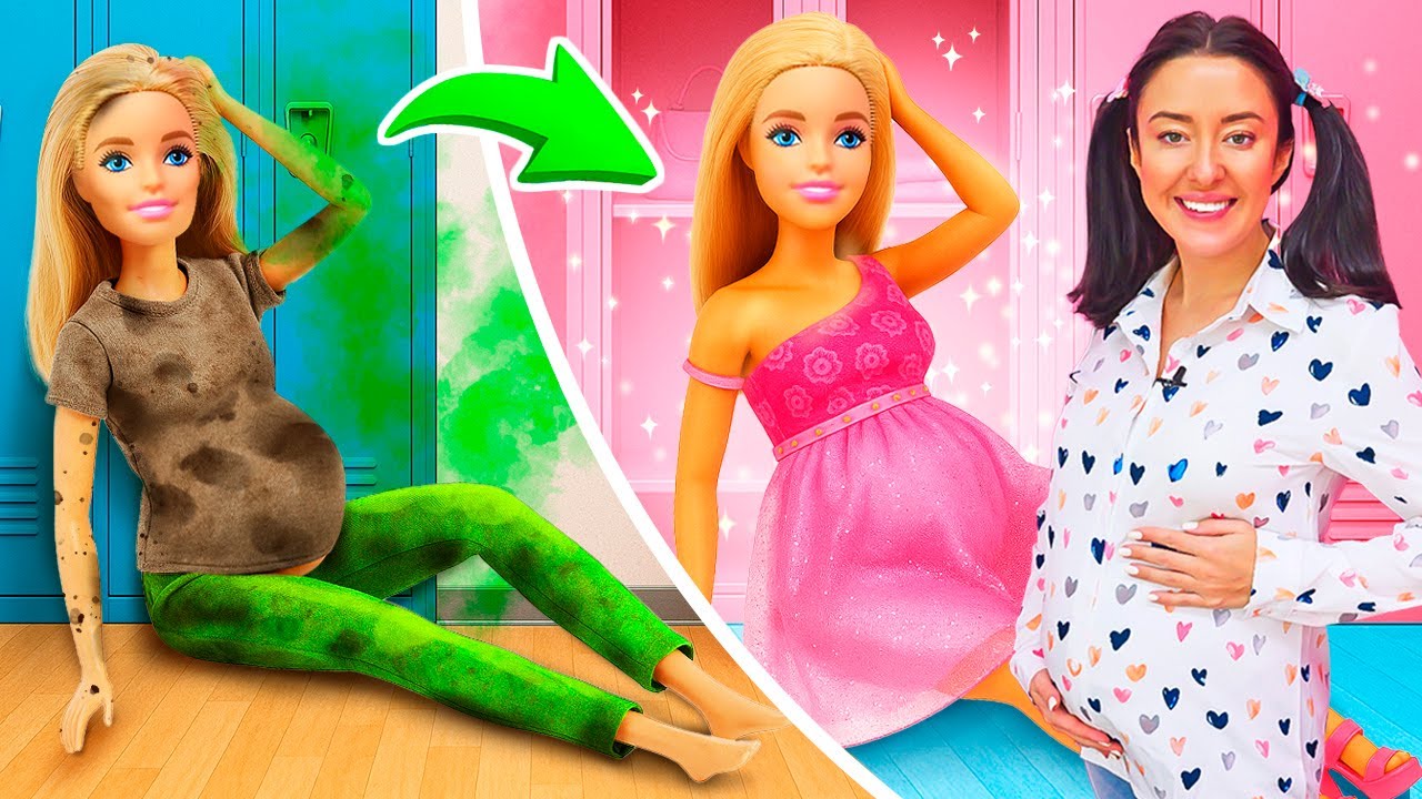 Barbie doll needs help! Katy takes her to the beauty salon for dolls. Hair styling & makeup toys.