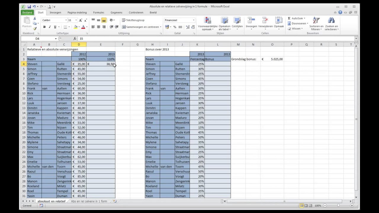 Excel 7-1 Absolute en relatieve celverwijzing