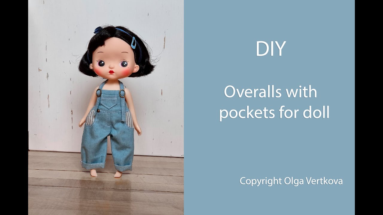 DIY Overalls with pockets for doll. Комбинезон с карманами для куклы