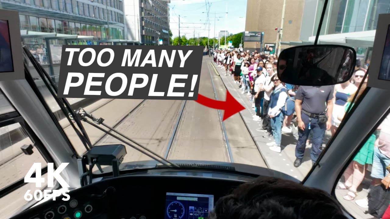 An OVERCROWDED tram to the beach | 🚊 HTM Line 9 | 🇳🇱 The Hague | 4K Tram Cabview | Siemens Avenio