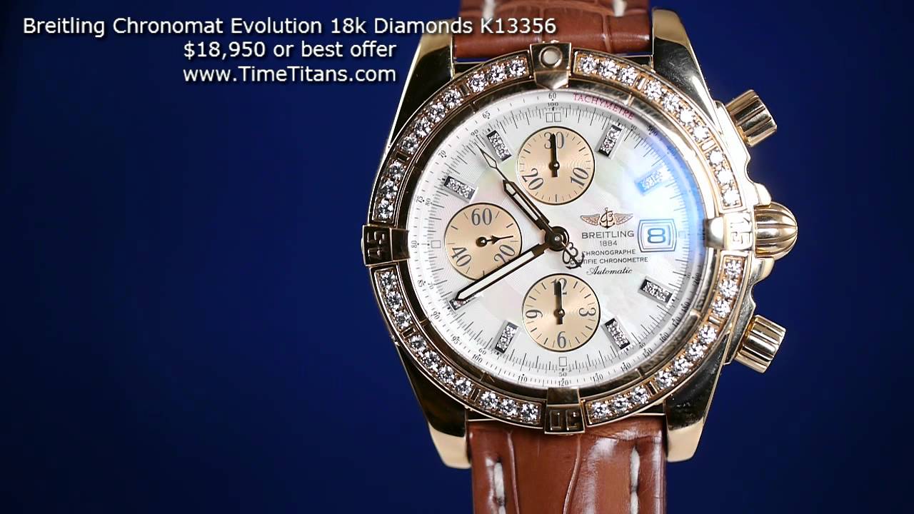Breitling Chronomat Evolution 18k Factory Diamond Bezel Mother of Pearl Diamond Dial