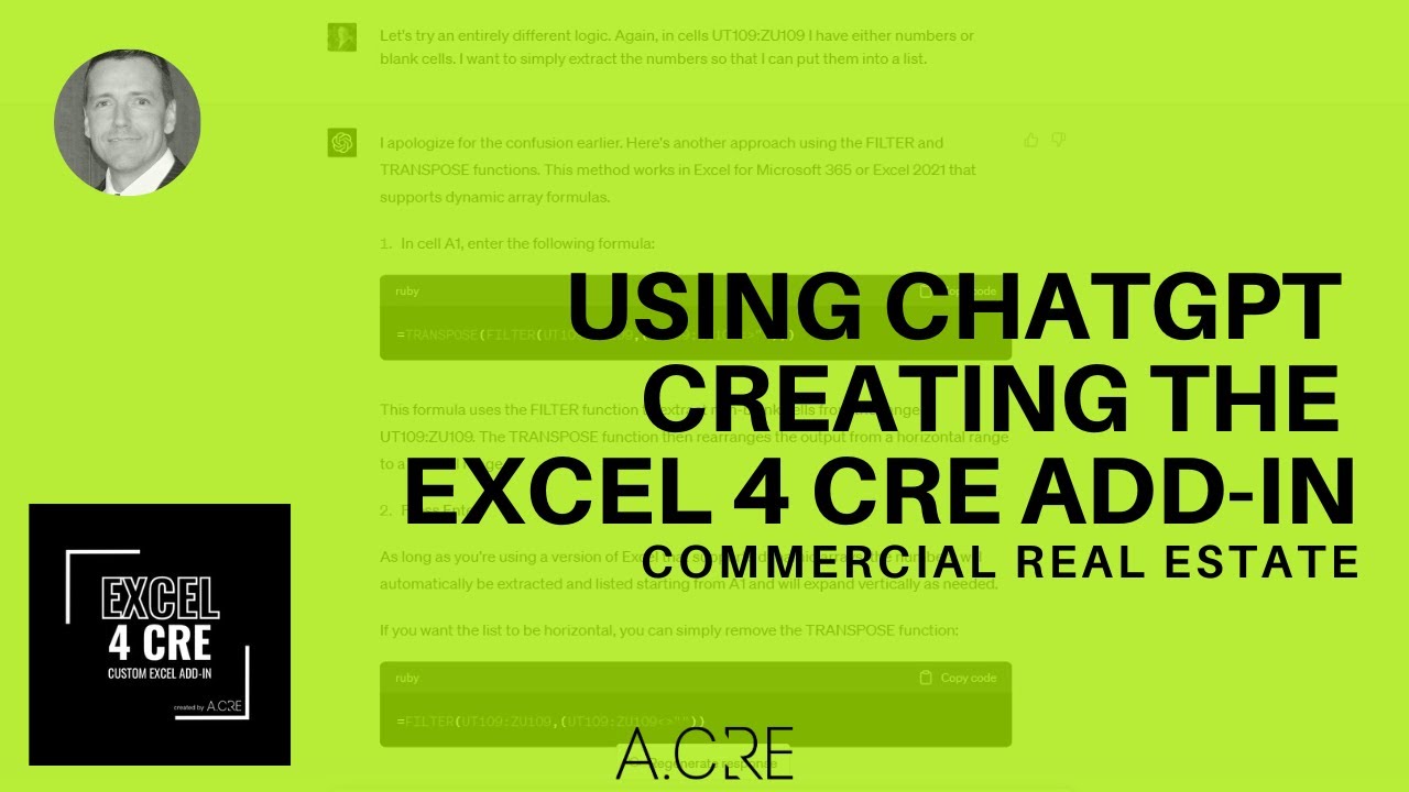 Another Use Case for ChatGPT in Commercial Real Estate - Building Components of an Excel Add-in