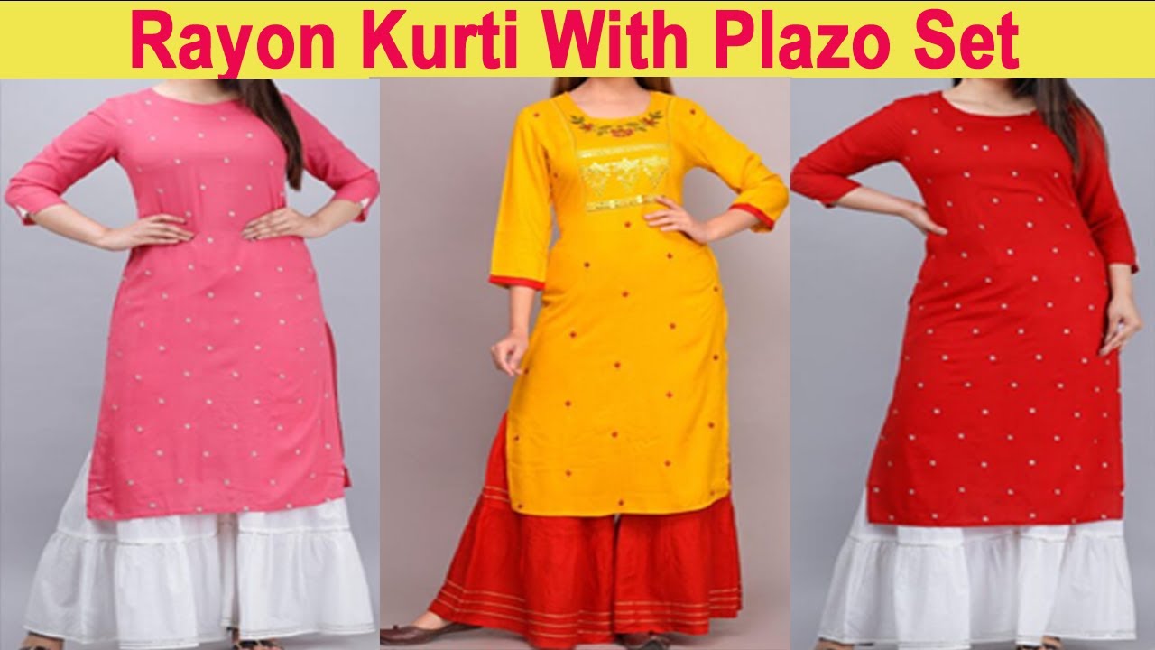 Women's Rayon Kurti with Palazzo Pant Set | Rayon Kurta Palazzo Set