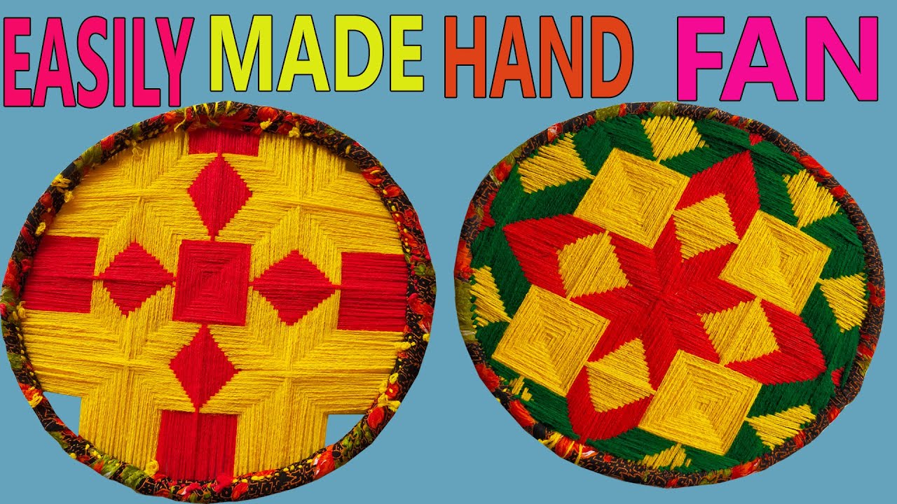make hand fan easily/hand fan making at home/new hand fan 2021/diy hand fan idea/woolen craft idea/