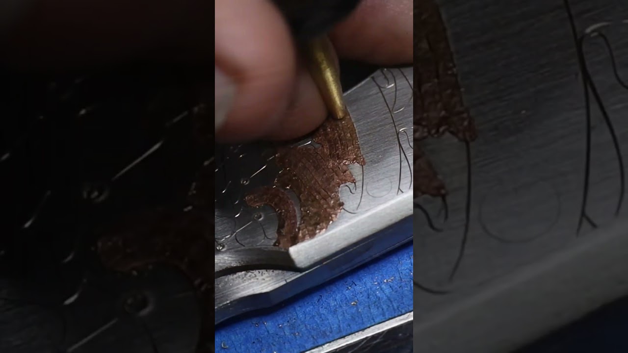 Seating the copper wire.  I'll file it flush before moving onto the silver. #engraving #knife