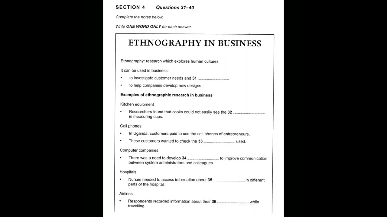 Ethnography in Business | IELTS LISTENING TEST | SECTION-4