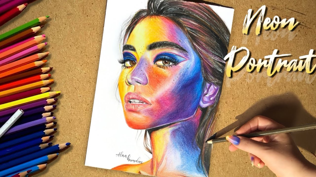 Speed Drawing: Colorful Neon Lighting Portrait | using Faber Castell Classic