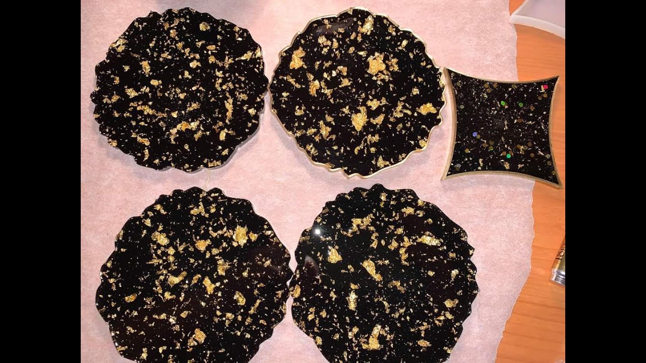 So elegant black with gold flakes resin coasters