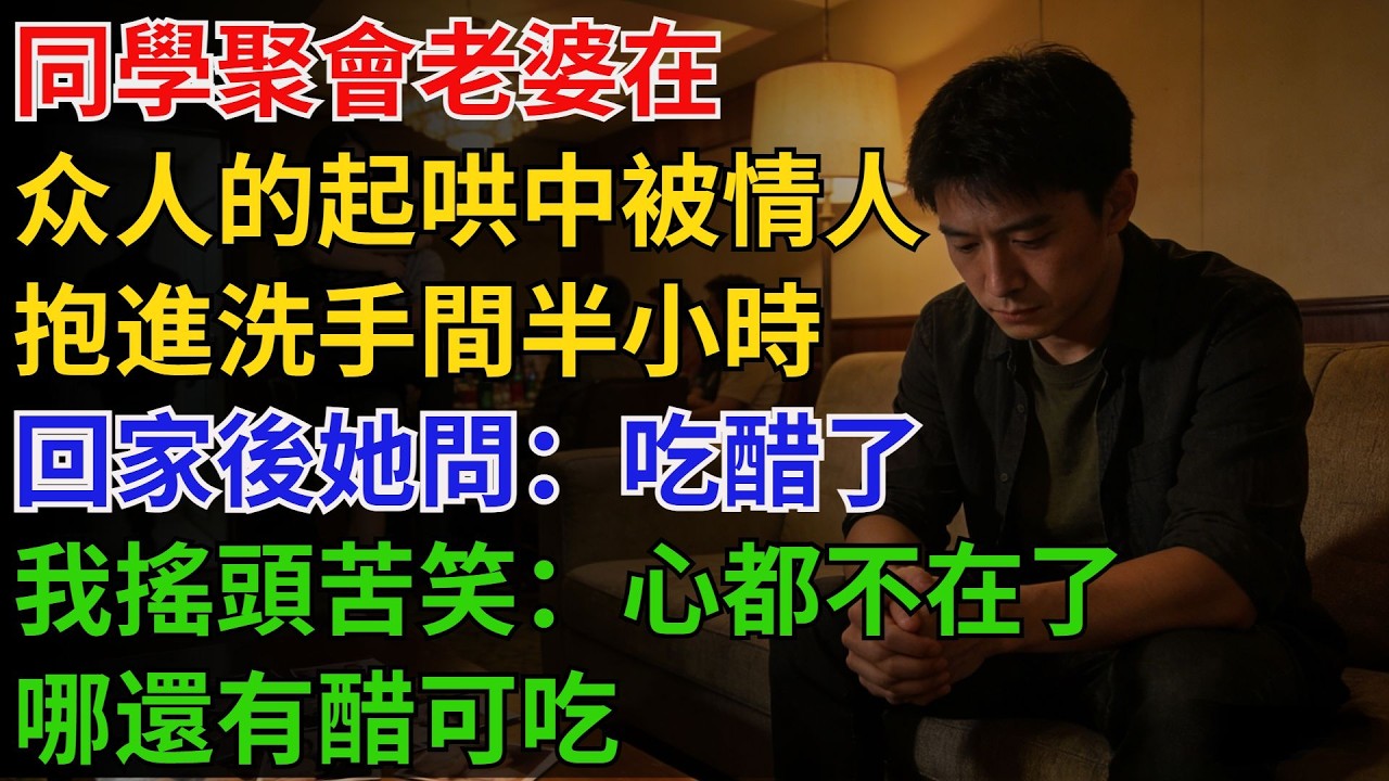 同學聚會，老婆在衆人的起鬨中被情人抱進洗手間半小時，回家後她問：「吃醋了？」我搖頭苦笑：「心都不在了，哪還有醋可吃？」【酒館情事會】#男頻小說#都市#故事#小說#爽文