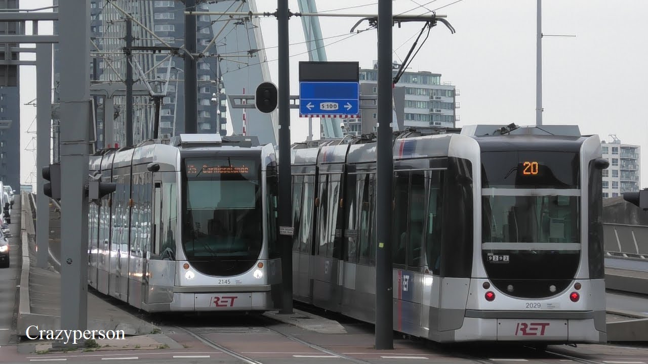 RET Trams Erasmusbrug Wilhelminaplein Rotterdam in Juni 2020