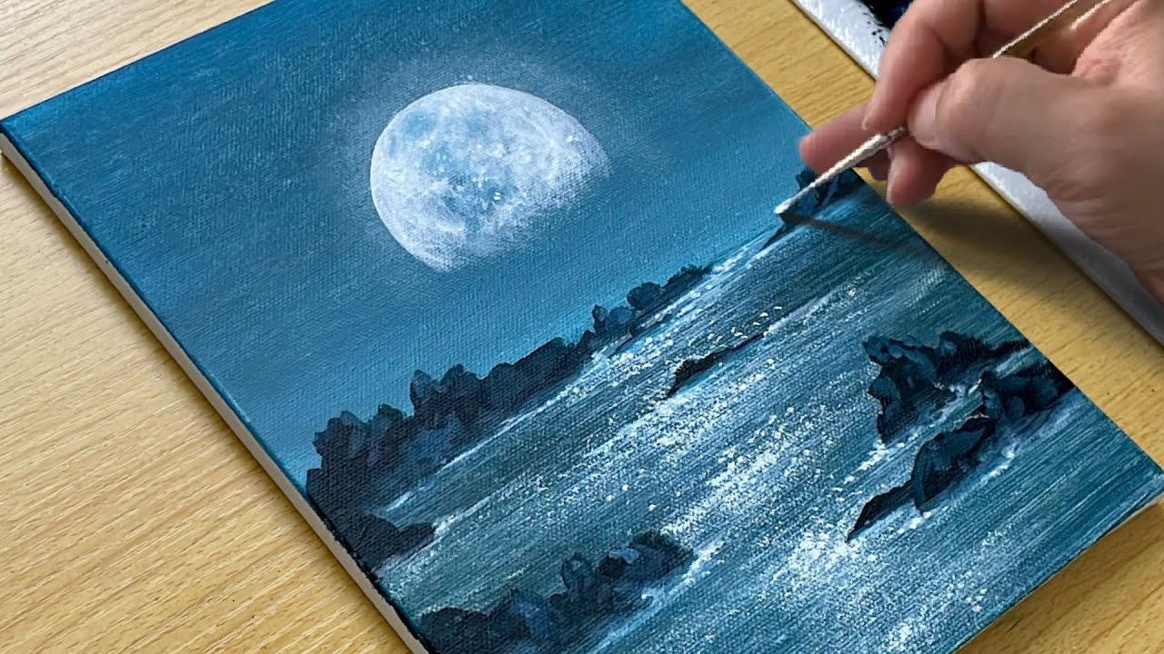 Easy Moonlight Ocean Painting - Relaxing Acrylic Tutorial for Beginners
