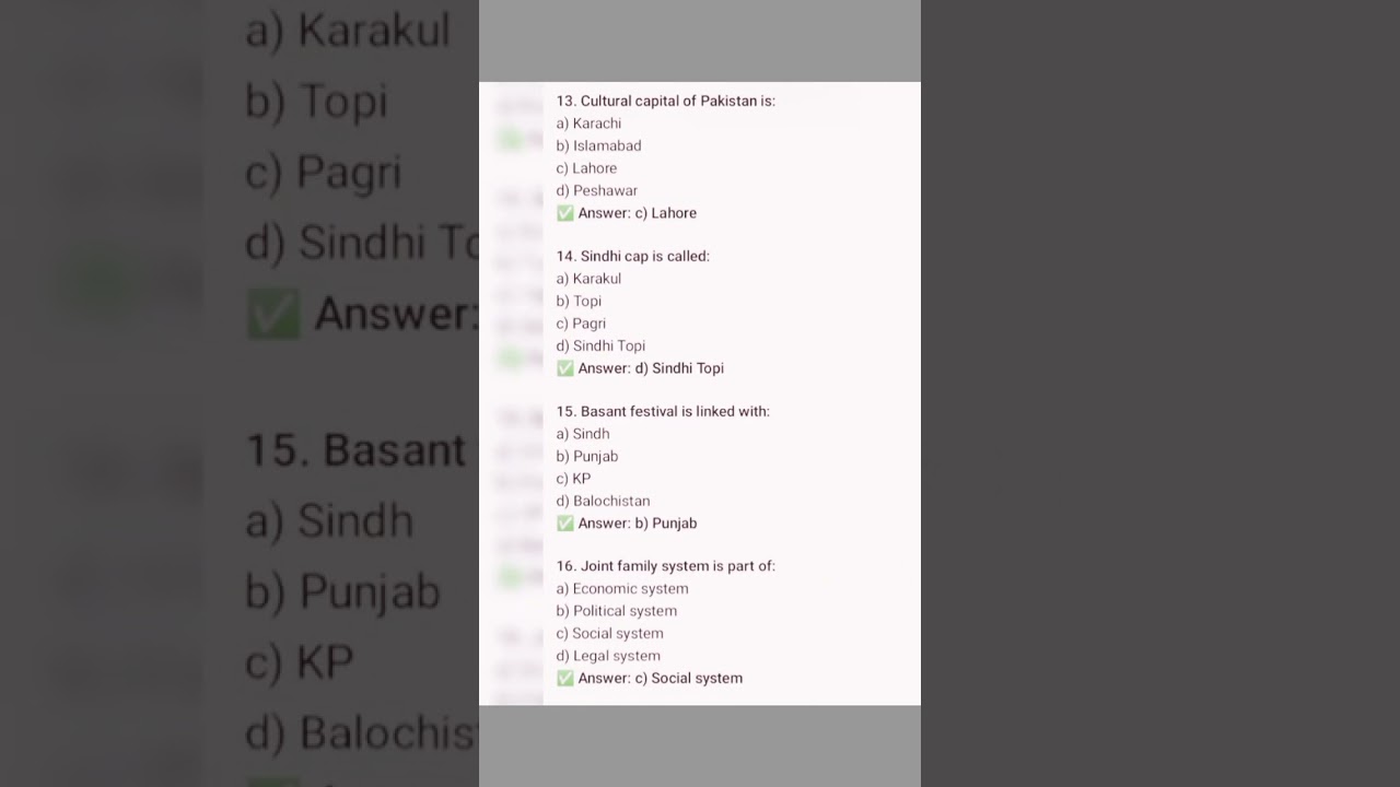 Pakistan Society and Culture MCQs | Most Repeated Questions | Patwari 