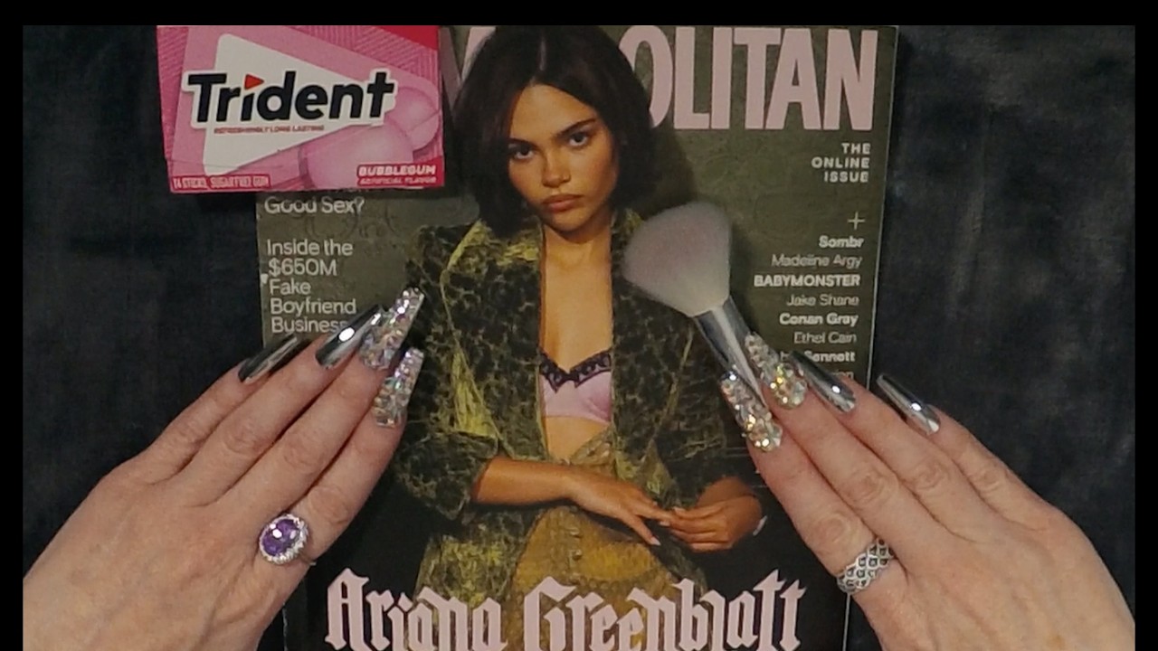 ASMR Gum Chewing Magazine Flip Through | Cosmopolitan Ariana Greenblatt Whispered Page Turning