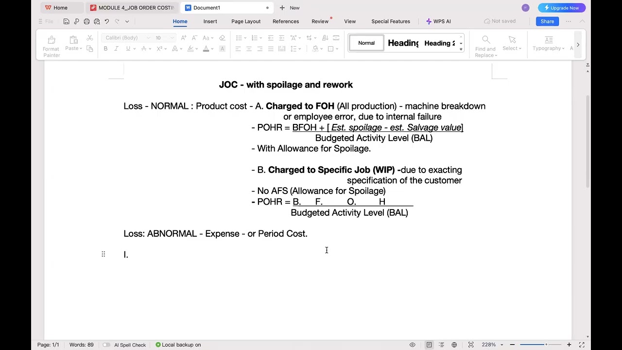 Job order Costing with spoilage and rework