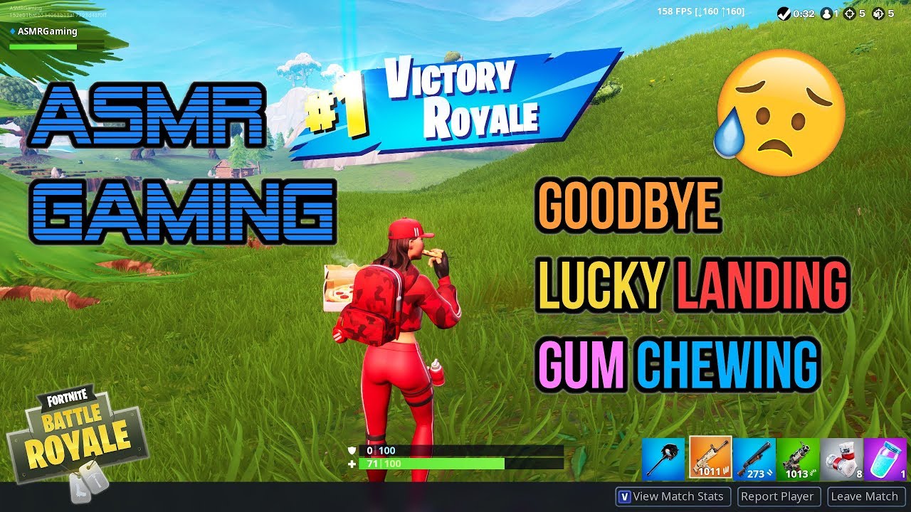 ASMR Gaming 😢 Fortnite Goodbye Lucky Landing Relaxing Gum Chewing 🎮🎧Controller Sounds + Whispering😴💤