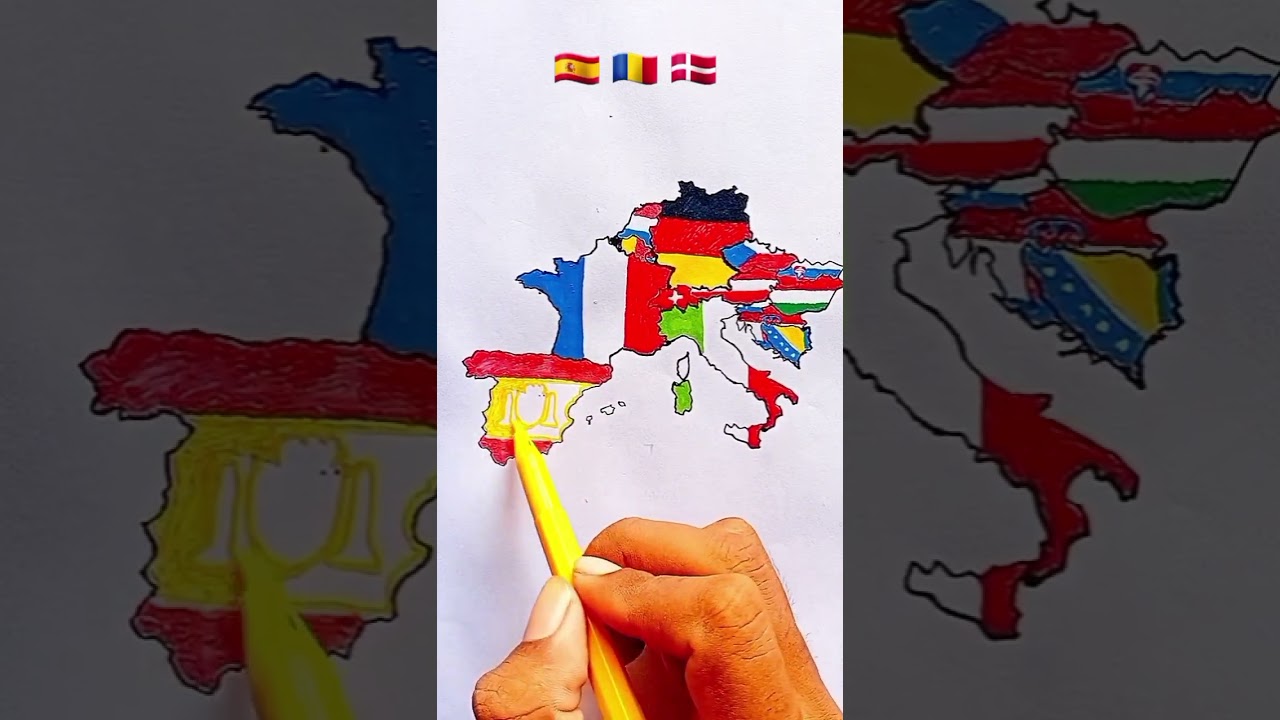 How to Draw Complete Flag Map of Europe 🇪🇺 #europe #flag #drawing #map
