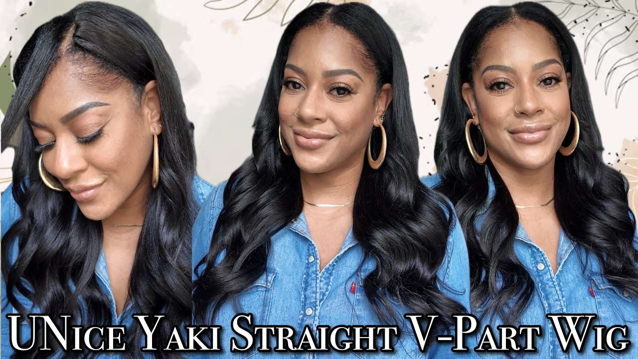 Самый натуральный парик Yaki Straight Upgrade EasiContouR V Part Wig Ft UNice Hair