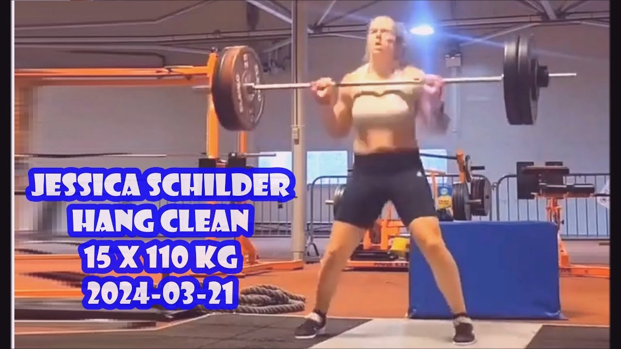 Jessica Schilder (Netherlands) shot put strength training HANG CLEAN 15 x 110 kg (2024-03-21).